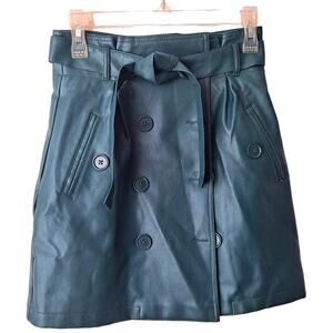 Forever 21 Emerald Green Non Leather Paper Bag Wrap Mini Skirt w Belt - Size S